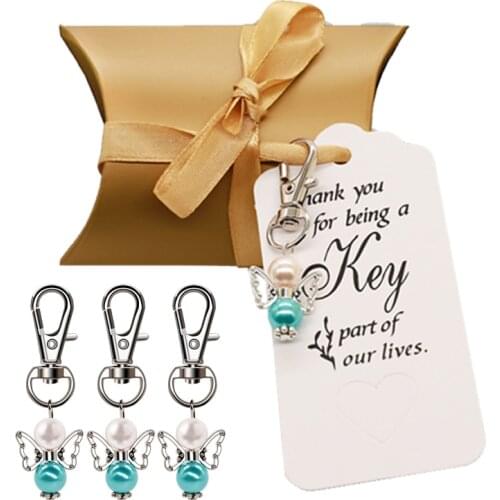 50pcs Creative Candy Box Wedding Gift Angel Wings Keychain Present Box With Tags