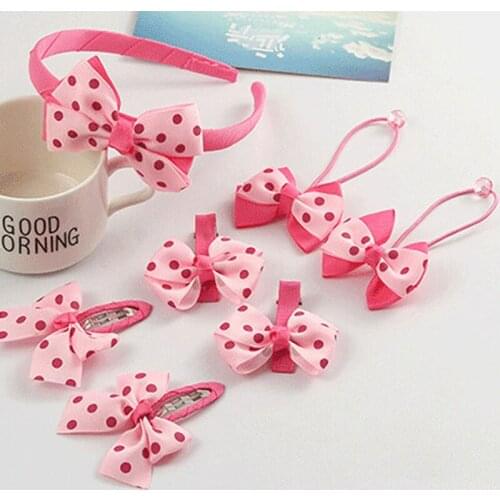 7pcs/Set Headwear Set Children Accessories Printing Dot Bow Headband Hair clip Gum for Hair Hairband for Girls Headdress