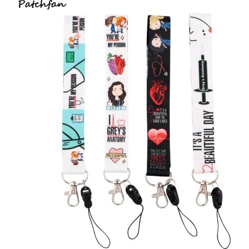 AD831 Patchfan Greys Anatomy Wristlet hand Neck Strap Lanyard badge Card holder keychain Phone Strap Ribbons webbing For Nurse