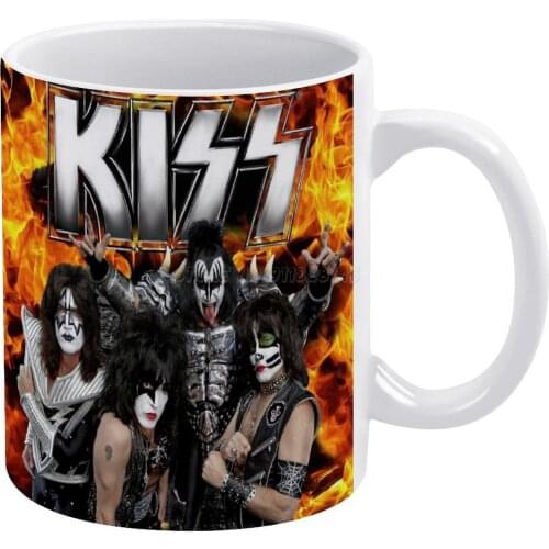 KISS with Logo And Band White Mug New Good Quality Print Mug 11 Oz Coffee Cup Kiss Kiss Fan Art Kiss Band Kiss Music Kiss Fanar