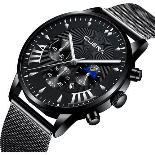 CUENA Brand Mens Watches Simple Dress Quartz Watch Men Steel Mesh Strap Quartz-watch Ultra-thin Ultra Clock Relogio Masculino