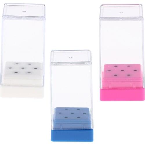 Nail Bit Case, 7 Holes Manicure Drill Bit Storage Display Box Organizer, Clear Plastic Nail Tip Stand