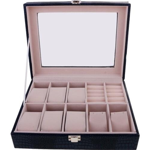 Wood Watch Box PU Leather Jewelry Collection Display Storage Case Clear Top