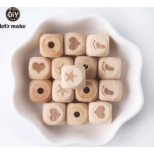 Lets make 30pc 12mm Wooden Printed Beads Cartoon Baby Teething Jewelry Making Beads DIY Wooden Teether Beads Nursing Pendant