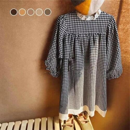 Girl Dress Kids Baby Clothes 2021 Houndstooth Spring Autumn Toddler Party Evening Uniform Dresses Gift Cotton Children Clothing