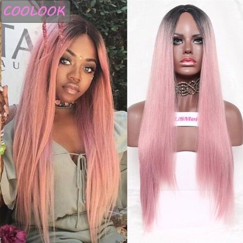 30 Inch Long Straight Pink Wig Honey Brown Hair Cosplay Wigs African American Synthetic Ombre Blue Purple Lolita Wigs for Women