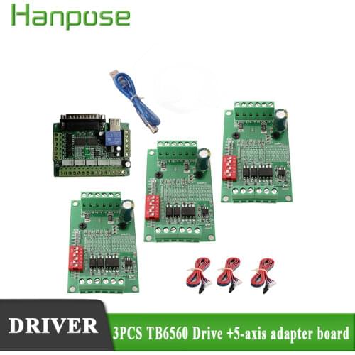 3PCS/lot TB6560 Stepper Motor Driver 3.0A 35VDC+ one 5-axis adapter board for CNC Router motor drives