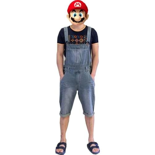 2020 New Loose Nostalgic Mens Denim Bibs Large size Summer Jumpsuit pants Shorts Casual Knee Short Overalls Size XS-3XL 4XL 5XL