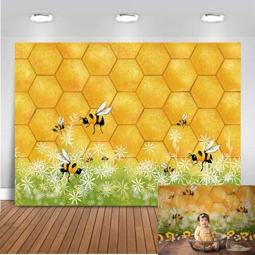Gold glitter Honey bee backdrop for photography newborn baby portrait background for photo studio supplies party decoration prop