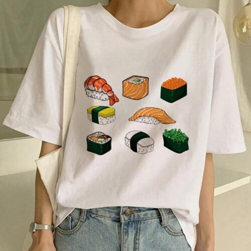 Japanese sushi Cartoon Summer Super Cute Print Lady T-shirts Top T Shirt Ladies Womens Graphic Female Tee t-shirt femme