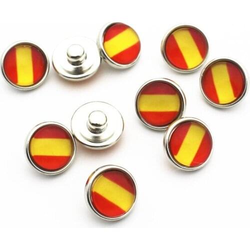 Hot selling 20pcs/lot 12mm Glass national flag Snap Buttons Fit DIY Snap Bracelet Snap Button Charms Jewelry
