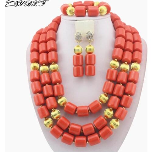 Classic Nigerian Wedding bride jewelry African Coral Beads Jewelry Set Costume Jewelry Sets dubai women necklace set L1012