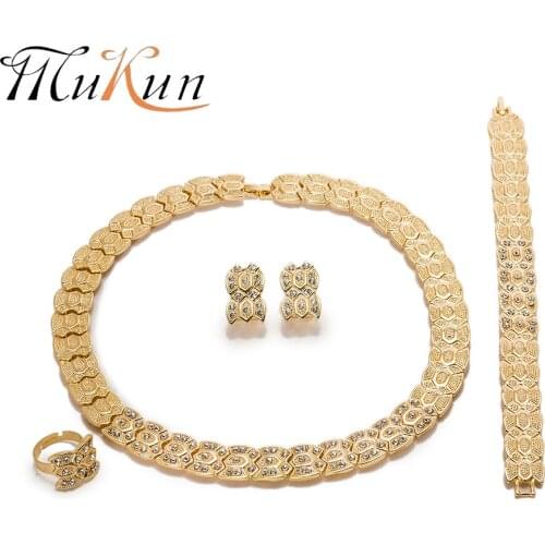 MUKUN Fashion african beads jewelry set crystal earrings necklace set for Women dubai Gold Color jewelry for Wholesale customer