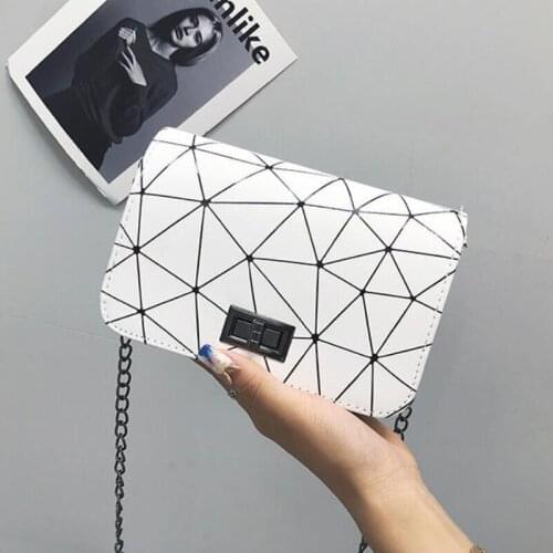 New Fashion Diamond Chain Black Purse Women Shoulder Bag Plaid Lady Mini Crossbody Bag PU Leather Lock Flap Handbag