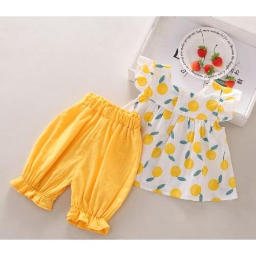 6M-4T Summer Baby Girls Casual Flare Sleeve Fruit Print T-shirt Tops+Shorts Suits Costume Set
