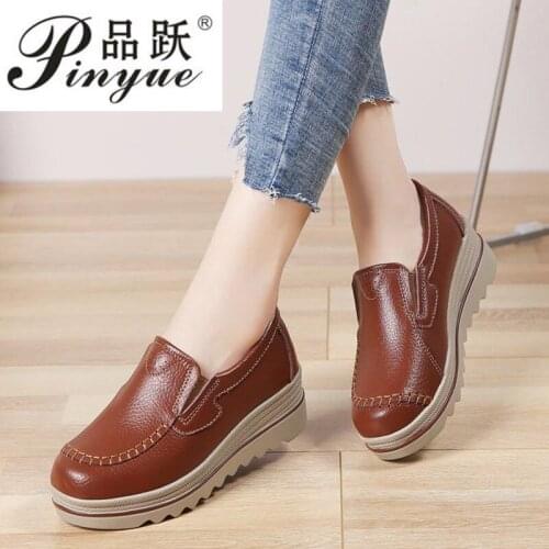 Women Flats Platform Loafers Ladies Elegant Genuine Leather Moccasins Shoes Woman Autumn Slip On Casual Womens Shoes