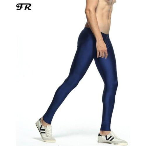 FR Mens Stitching Long Pants,Mens Tights Stretch Leggings,Mens Pants