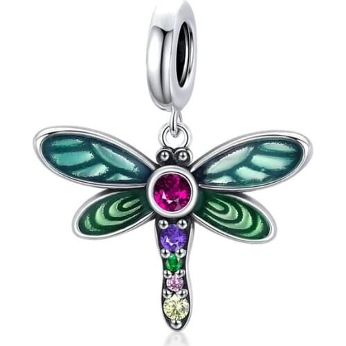 Authentic 925 Sterling Silver Shiny Dragonfly Charm for Original Silver DIY Bracelet or Bangle jewelry Make beads SCC261706