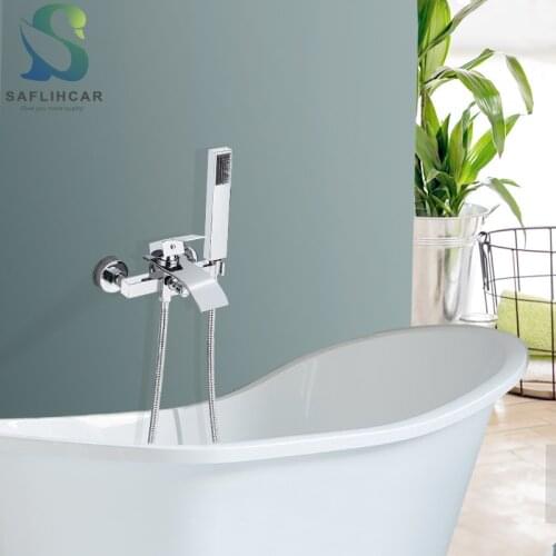 Saflihcar Waterfall Bathtub Faucet Bathroom Shower Faucets Crane Waterfall Wall Mount Hot Cold Water Bathtub Mixer Tap