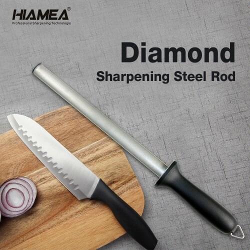 HIAMEA Kitchen Knife Sharpener Diamond Sharpening Steel Rod 10in 12in Diamond Coated Stainless Steel Rod