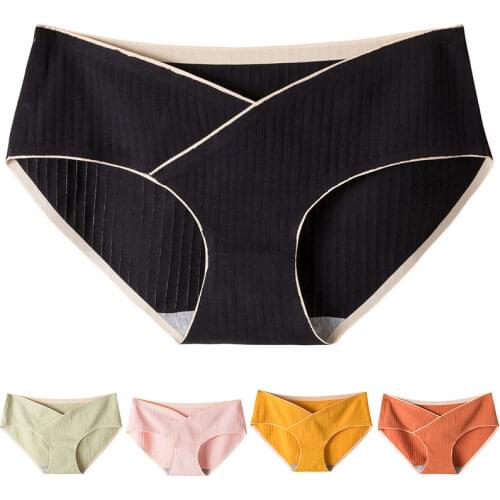 V Shape Faja Postparto Low Waist Pregnant Under The Bump Cotton Maternity Underwear Breathable Pregnancy Panties Stripe Fruit