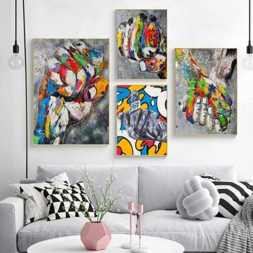 Inspiration Artwork Holding Hands Canvas Paintings on The Wall Graffiti Street Art Pictures for Modern Home Living Room Decor