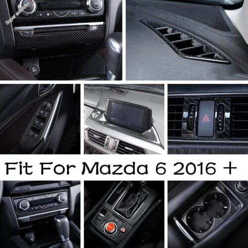 Carbon Fiber Interior AC / Glass Lift / Navigation GPS / Gear Shift Knob Lever / CD Panel Cover Trim ABS For Mazda 6 2016 2017