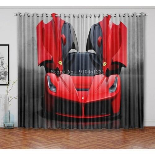 Nursery Curtains Modern Speed Sport Car Vivid Toned Exquisite Automobile Image Living Room Bedroom Window Drapes Black Red