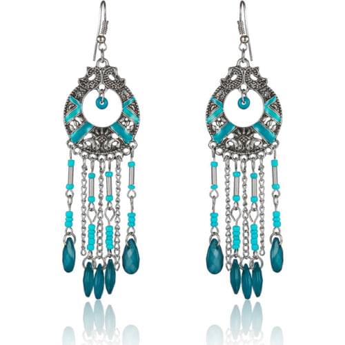 Bohemia Long Water Drop Tassel Earring for Women Fashion Personality Unique Round Hollow Rice Bead Dangle Earrings Jewelry Gift