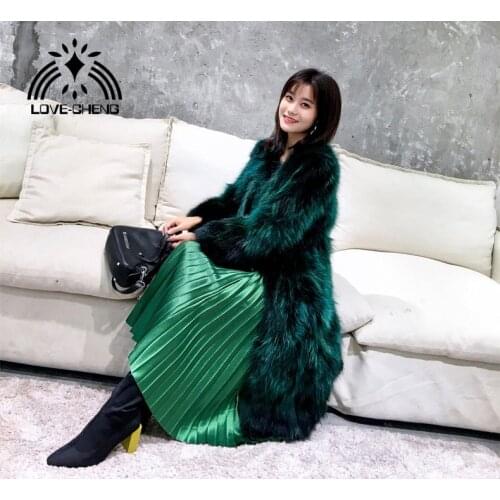 Real genuine natural raccoon fur coat women fashion long jacket ladies 100CM length V-neck warm overcoat outwear custom any size