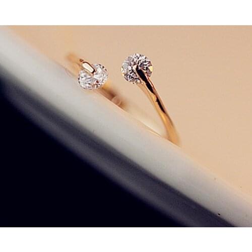 Women Fashion Double Cubic Zircon Inlaid Open Finger Ring Party Jewelry Gift
