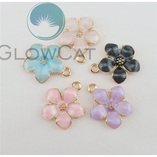 10pcs Colors Enamel Metal Petal Flower KC Gold Color Charms Girls Women DIY Necklace Pendant Jewelry Accessory Findings