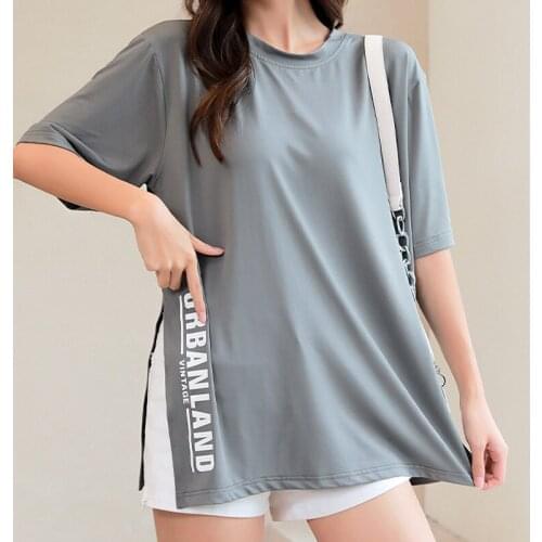 21 Summer Cool Breathable Short-sleeved T-shirt Womens Loose Novel Personality Side Split Tops Candy Color Women T Shirt O Neck