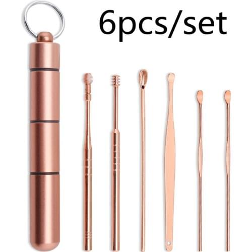 6pcs Ear Wax Pickers Stainless Steel Earpick Wax Remover Curette Ear Pick Cleaner Ear Cleaner Spoon Care Ear Clean Tool Set