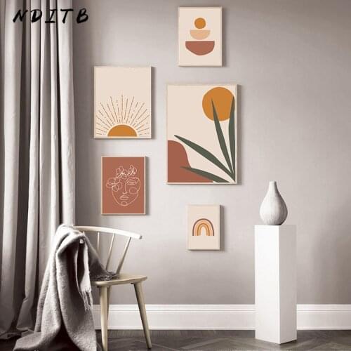 Boho Style Abstract Shape Rainbow Sun Canvas Poster Line Drawing Painting Nordic Art Print Simplicity Wall Picture Home Decor