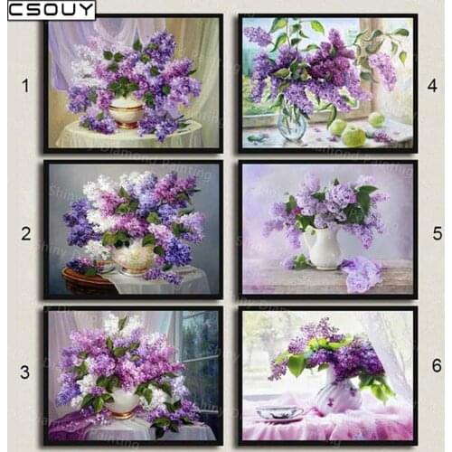 5D Diy Diamond Embroidery Purple Flowers In The Room Diamond Painting Cross Stitch Full Square & Round Drill Mosaic Decoration