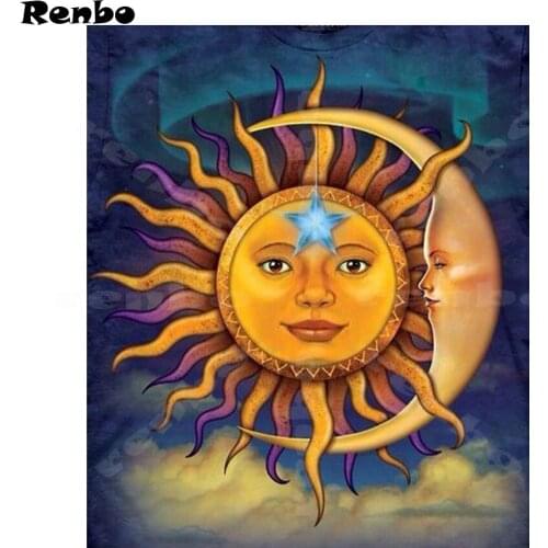 Moon with Sun Diamond Painting Full Square Mosaic Painting Drill Resin Embroidery 5D Diy Cross Stitch Handmade Stickers A337