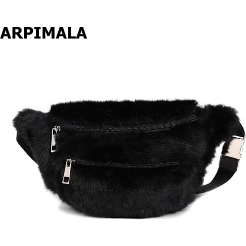 ARPIMALA Women Faux Fur Fanny Pack White Black Fur Chest Bag Small Waist Bag for Girl Unisex Luxury Fashion Shopper Handbags