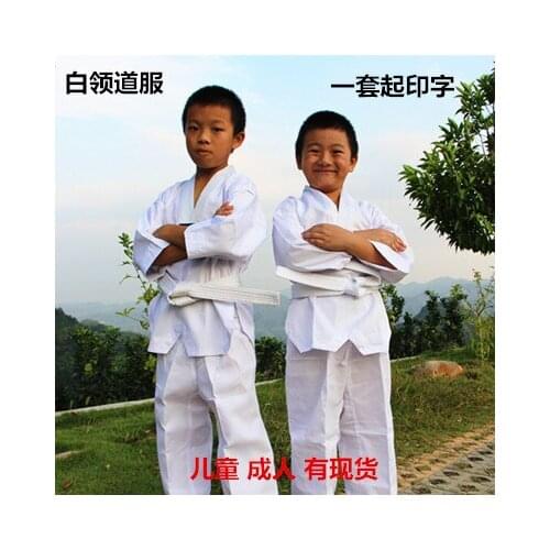Pure White Can print V Neck Long Sleeves Children Taekwondo & Karate Clothing