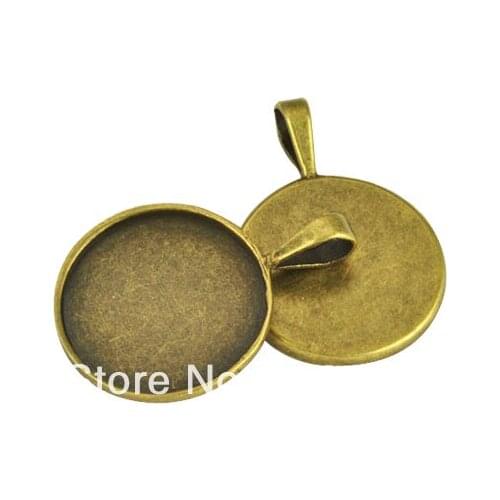 Free Ship!!! 50pcs 25mm antique Bronze glass pendant setting, pendant blank, pendant tray- Bezel Setting - Pendant Setting