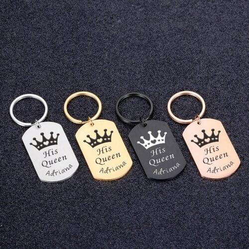 Custom Key Chain Couples Boyfriend Girlfriend Keychain Ring Anniversary Gifts for Him Her Initial Letters Queen King Keyring