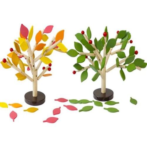 Wooden simulation Assembling leaves building blocks leaf cutting tree decorations multicolor DIY educational kids toys LMX003