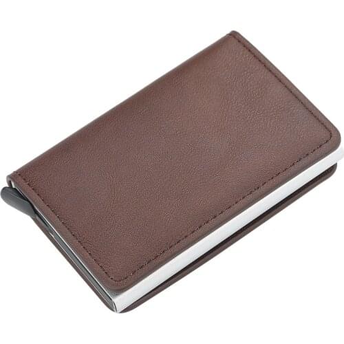 Credit Card Holder Men Or Women Metal RFID Vintage Aluminium Box Crazy Horse PU Leather Fashion Card Wallet