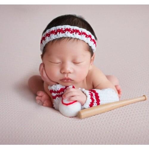 Little Baby Girl Boy Picture Photo Shoot Crochet Baseball Set Props Clothes Newborn Photography Props fotografia Accessories