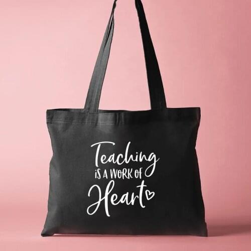 Womens Bag Teaching is A Work of Heart Teacher Life Shoulder Canvas Bag Cotton Shopper Bag Cute Teacher Gift Grocery
