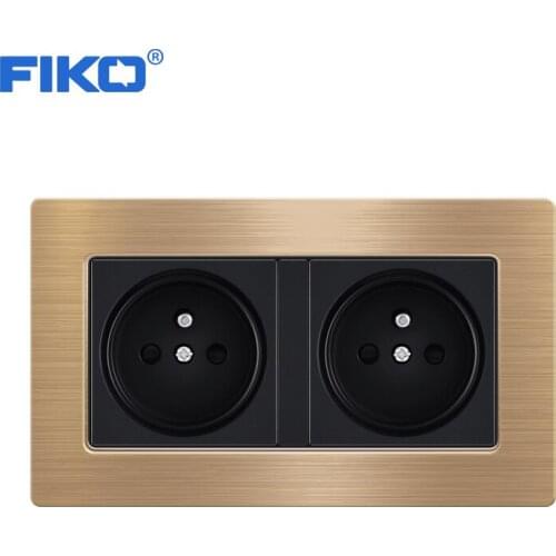 FIKO EU French socket two gang stainless steel panel standard, 146mm*86mm Household outlet strip wall power standard