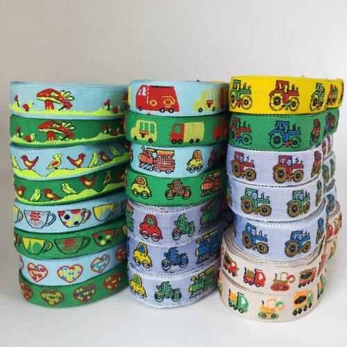 HOT new 22 different colors Engineering vehicles automobiles Multiple size 5yards Polyester Woven Jacquard Ribbon For Dog Collar