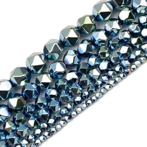 JHNBY 3/4/6/8/10MM Green Faceted Round Hematite Natural Stone Spacers Loose Beads For Jewelry Bracelets Making Diy Accessories