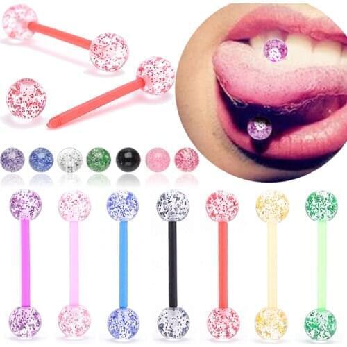 5/10Pcs Acrylic Barbell Tongue Piercing Flashing Tongue Ring Lot Soft Plastic Nipple Ring Ear Body Jewelry for Women