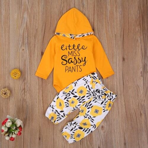 2Pcs Infant Toddler Girls Autumn Sets Long Sleeve Letter Print Hooded Sweatshirt Floral Bow Pants Autumn Baby Outfits 3-24M